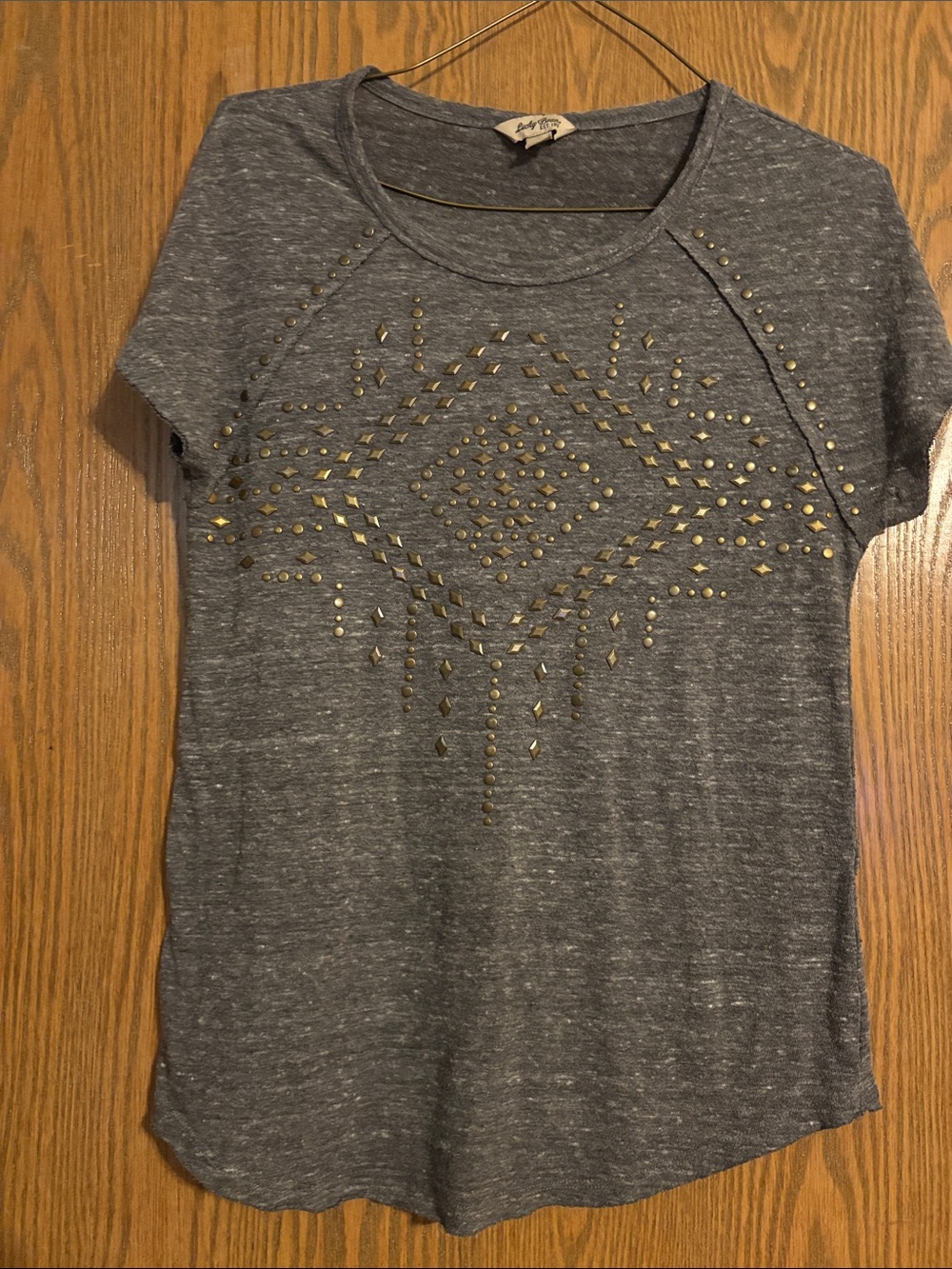 Luck Brand Heather Gray Short-Sleeve Studded Tee Size S